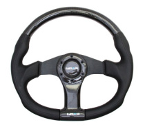 NRG Sportratt Kolfiber med Lädergrepp / Platt Botten 350mm
